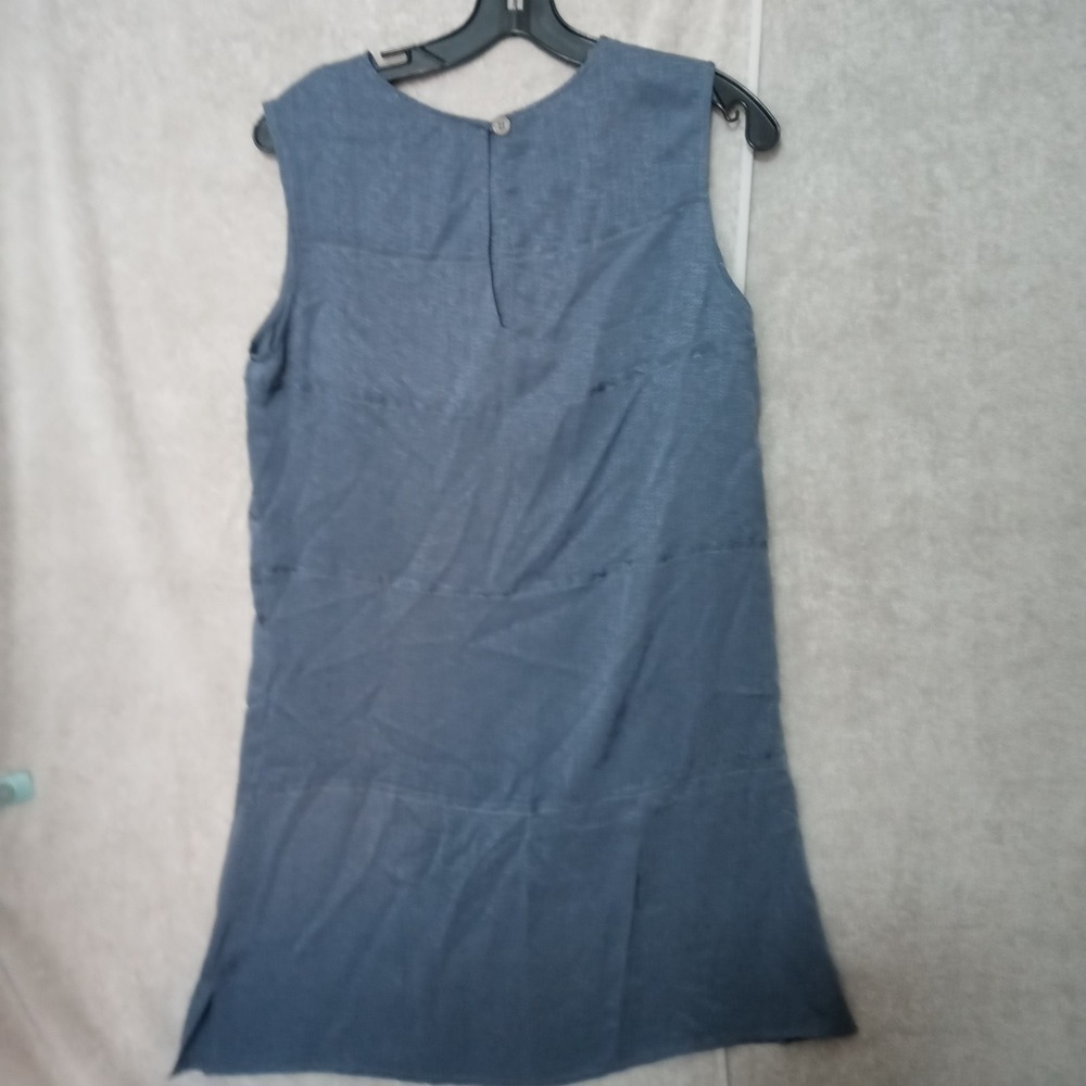 GEREN FORD Sz S Dress  Blue Sleeveless Textured 100% Silk Tunic slip  Tiered - Picture 5 of 8